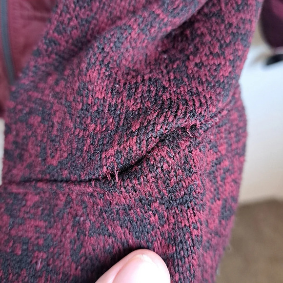 London Fog Maroon Black Knit Puffer Down Filled Thumb Hole Jacket Coat Sz Large - Picture 5 of 8